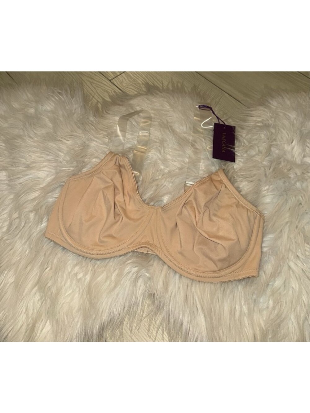 Lascana Clear Strap Underwire T-Shirt Bra Unlined Womens 34DD Beige New Nwt